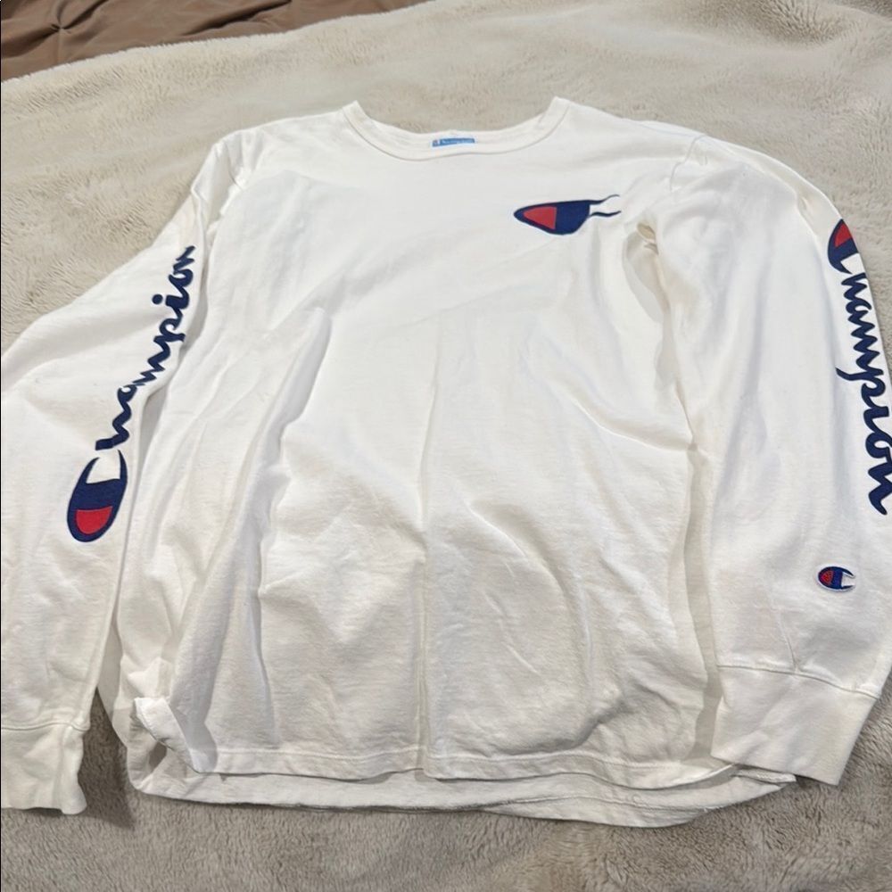 Champion White Long Sleeve with Logo Accents